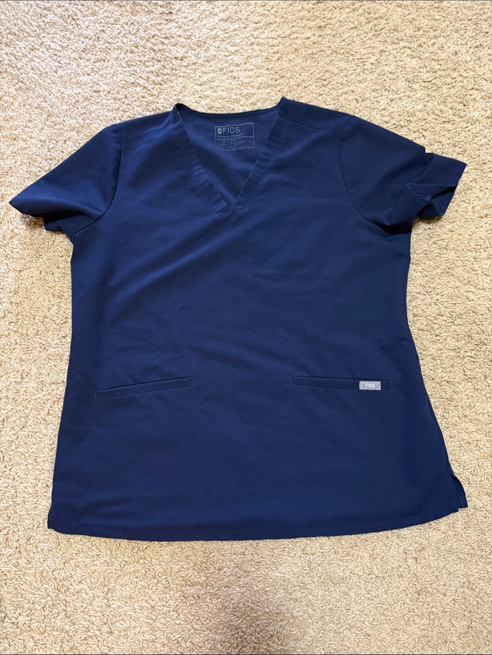 Figs Navy V-Neck Scrub Top with Front Pockets